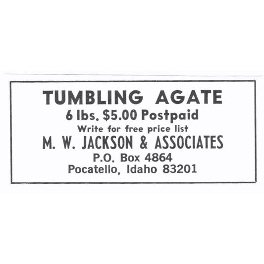 M.W. Jackson & Associates Tumbling Agate Pocatello Idaho 1972 Ad AF8-S7