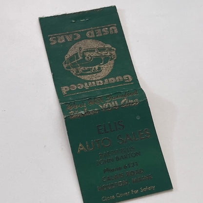 Ellis Auto Sales Ralph Ellis John Barton Houlton ME Vintage Matchbook MM3-2