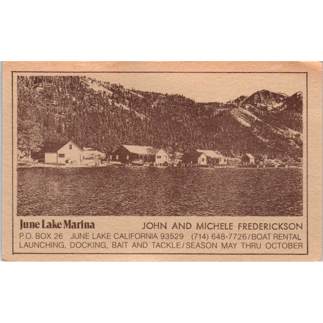 June Lake Marina John & Michelle Frederickson CA Vintage Business Card SD8-B22