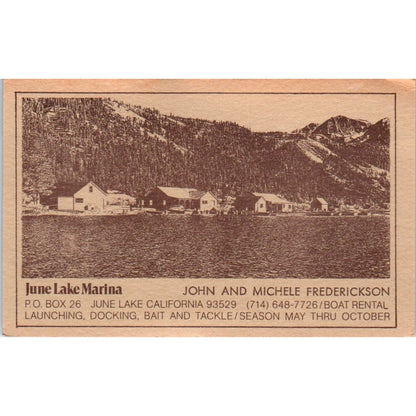 June Lake Marina John & Michelle Frederickson CA Vintage Business Card SD8-B22