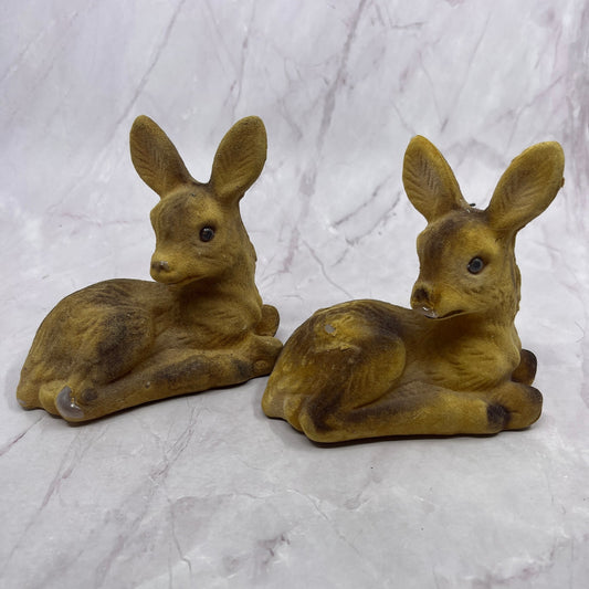 Vintage Felt Velvet Celluloid Toy Flocked Deer 5 x 5 Set of 2 TC5