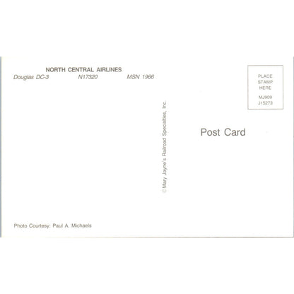 North Central Airlines Douglas DC-3 Vintage Postcard PC2