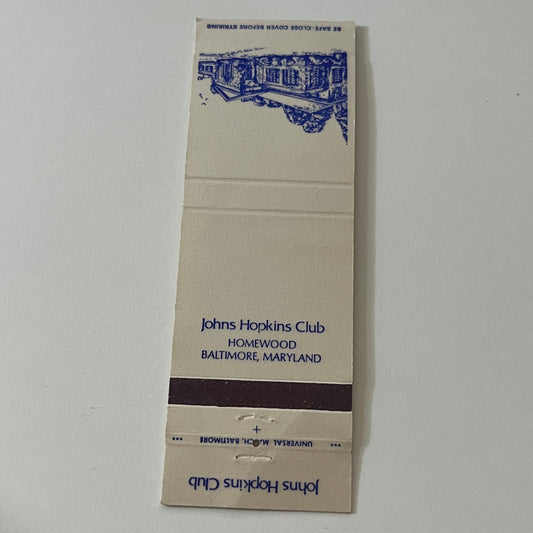 Johns Hopkins Club Homewood Baltimore MD Vintage Matchbook Cover TB6-MB2-5