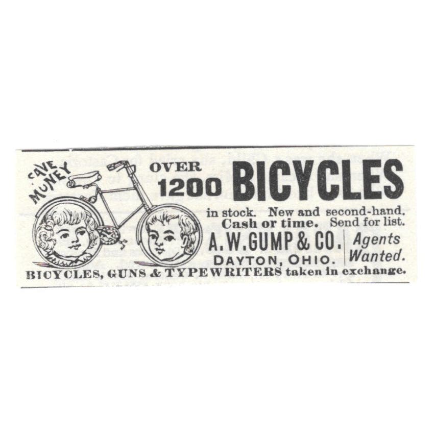 A.W. Gump & Co Bicycles Dayton Ohio c1890 Victorian Ad AE8-CH11