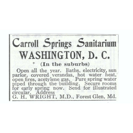 Carroll Springs Sanitarium Washington DC G.H. Wright 1903 Magazine Ad AF7-SS2