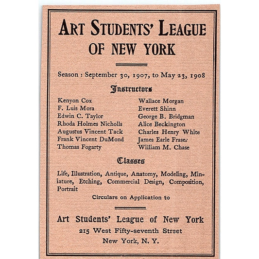Art Students League of New York W. 57th Street - 1908 Ad AF4-8