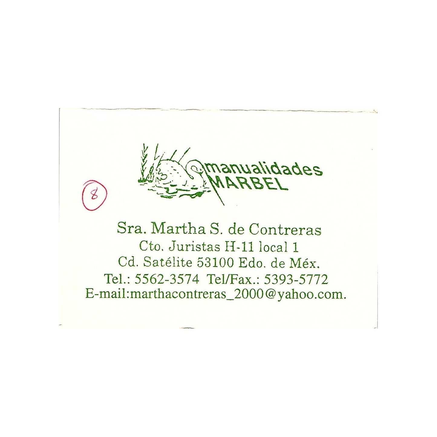Martha S de Contreras Manualidades Marbel Mexico Vintage Business Card TH2-B2