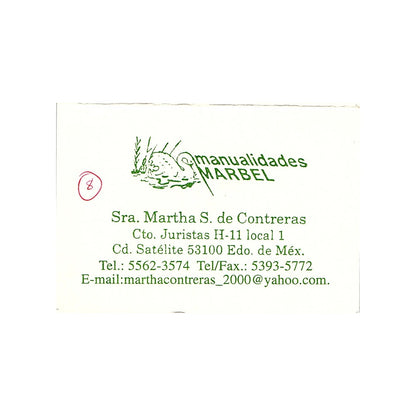 Martha S de Contreras Manualidades Marbel Mexico Vintage Business Card TH2-B2