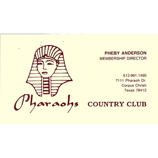 Pheby Anderson Pharaohs Country Club Corpus Christi Vintage Business Card SC9-B3