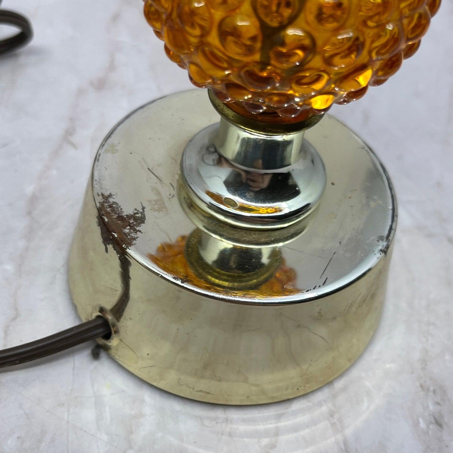 Vintage Mid Century Modern Hobnail Amber Glass Table Lamp Tested WORKS Ti5