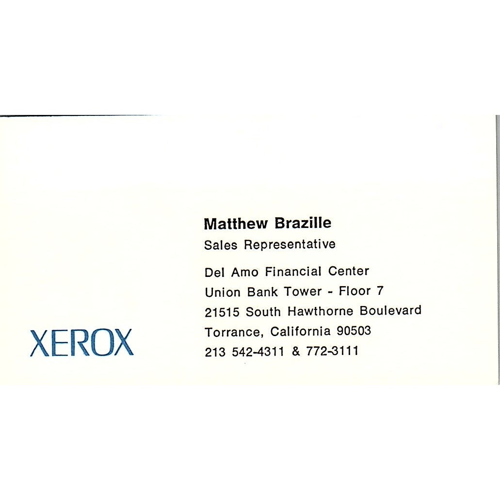 Xerox Matthew Brazille Torrance CA Vintage Business Card SB4-B10