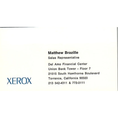 Xerox Matthew Brazille Torrance CA Vintage Business Card SB4-B10