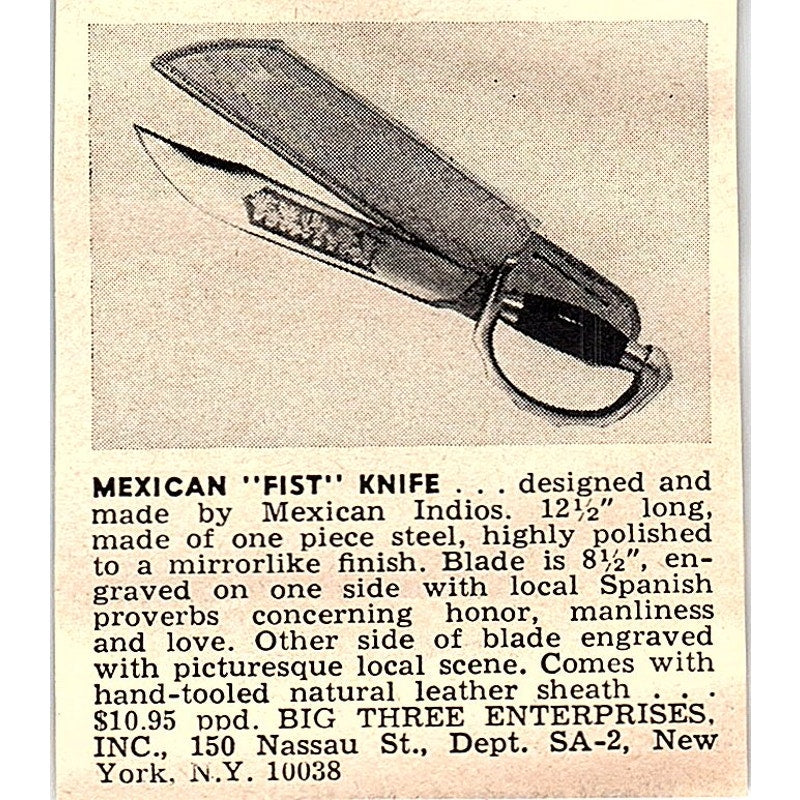 Mexican Fist Knife Big Three Enterprises NY 1977 Ad AF6-M2