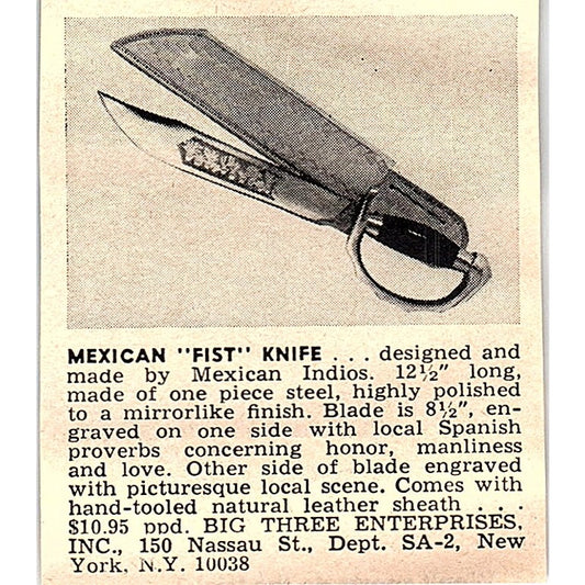 Mexican Fist Knife Big Three Enterprises NY 1977 Ad AF6-M2