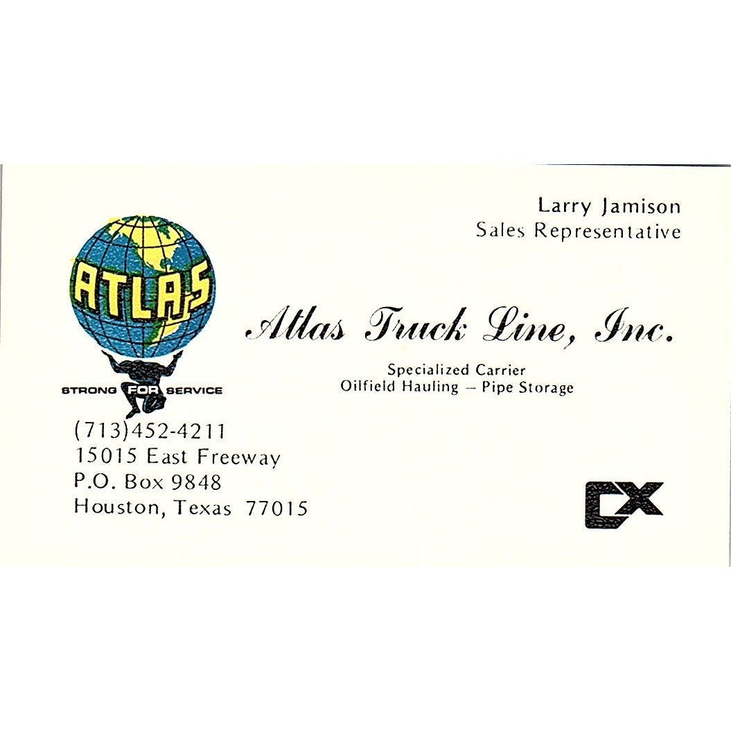 Atlas Truck Line Inc.Larry Jamison Houston Texas Vintage Business Card SB4-B5