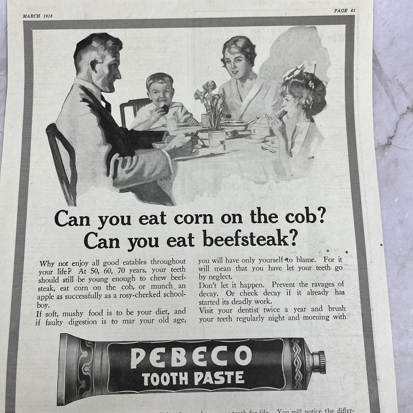 Pebco Toothpaste Lehn & Fink New York 1918 Magazine Ad FL6-10
