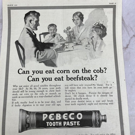 Pebco Toothpaste Lehn & Fink New York 1918 Magazine Ad FL6-10