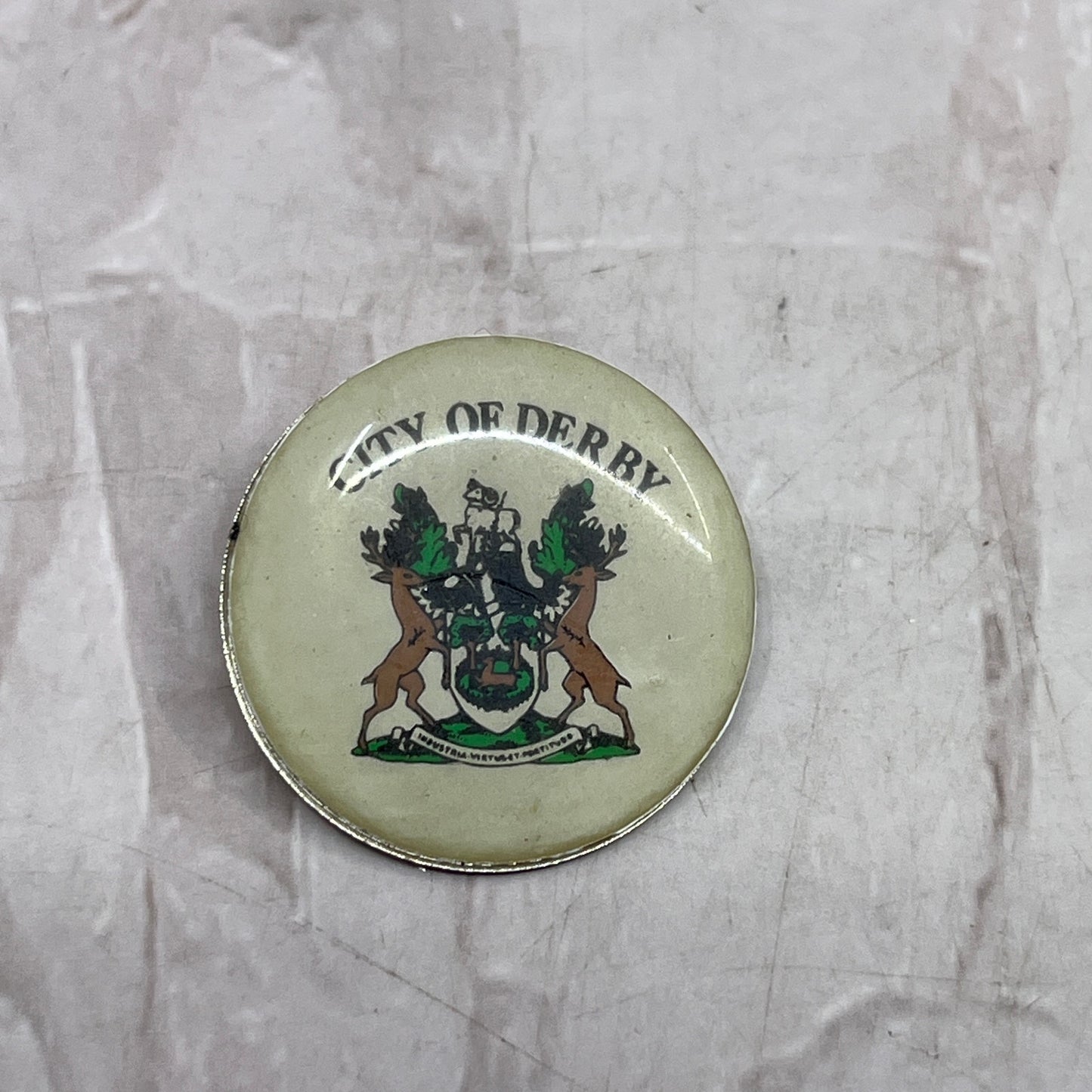Vintage City of Derby Enamel Pinback Button SF4
