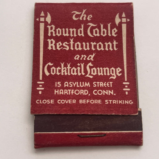 The Round Table Restaurant 15 Asylum St Hartford CT Matchbook Cover TB8-MB2-5