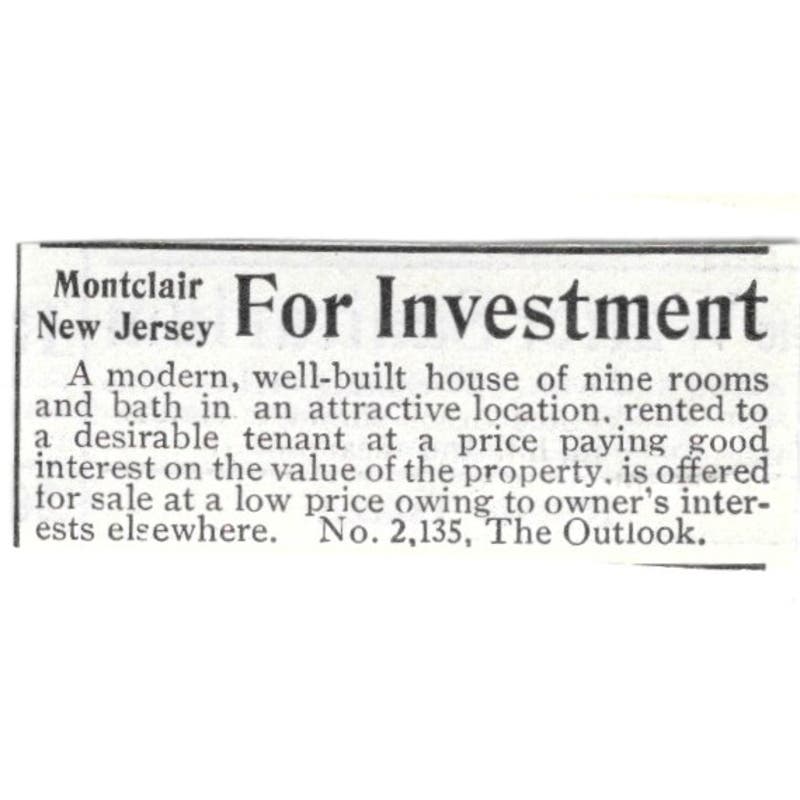 Montclair NJ Homes For Investment c1918 Original Advertisement AE5-SV1
