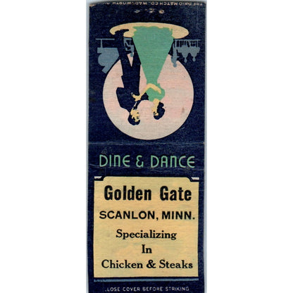 Golden Gate Dine & Dance Scanlon MN Vintage Matchbook Cover SD2-Y14