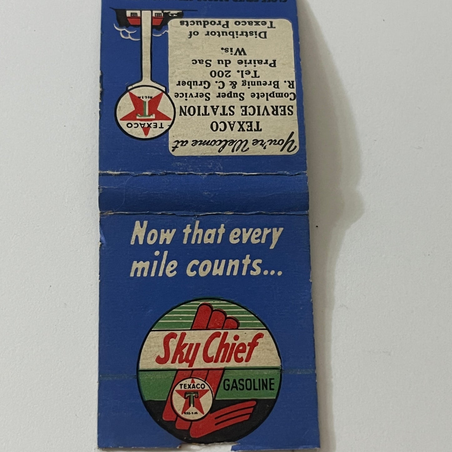 Texaco Service Station R. Breunig C. Gruber Prairie Du Sac Matchbook TB6-MB2-11