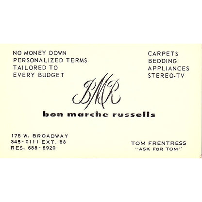 Bon Marche Russells 175 w broadway ext Vintage Business Card SF3-B6