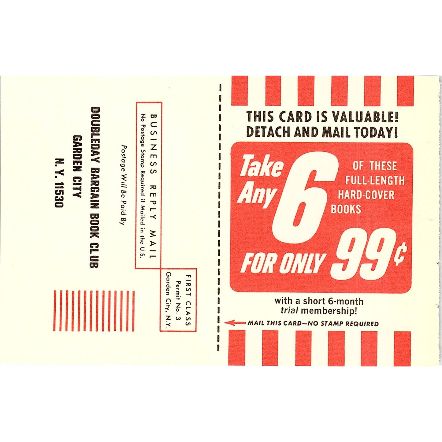 Doubleday Bargain Book Club Blank Postal Mailing Card 1972 Ad AF3-16