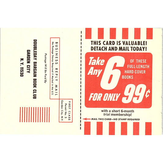 Doubleday Bargain Book Club Blank Postal Mailing Card 1972 Ad AF3-16