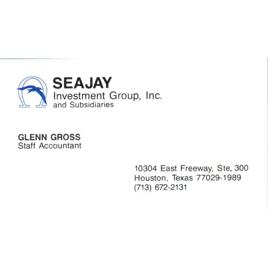 Glenn Gross Seajay Investment Group Houston TX Vintage Business Card SD8-B4