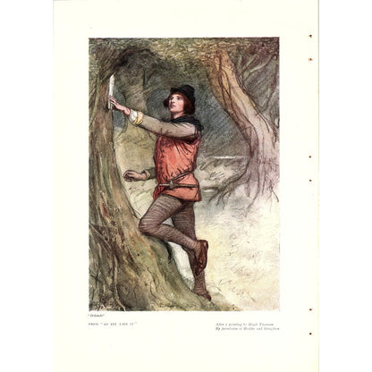 Orlando from As You Like It by Hugh Thomson Vintage Art Print 7x9.5 V4