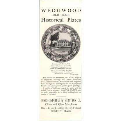 Wedgewood Plates Jones, McDuffee & Stratton Co Boston c1905 Victorian Ad D13