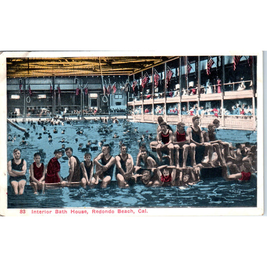 c1915 Interior Bath House Redondo Beach CA Vintage Postcard PD10