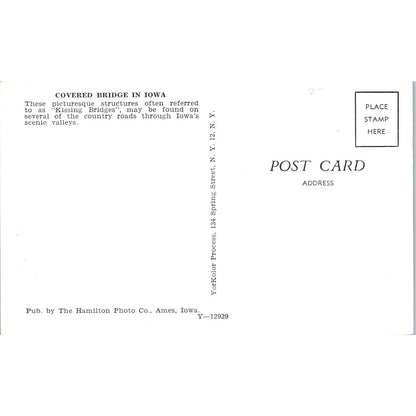 Iowa Valley Country Road Kissing Bridge Covered Bridge Postcard PC7