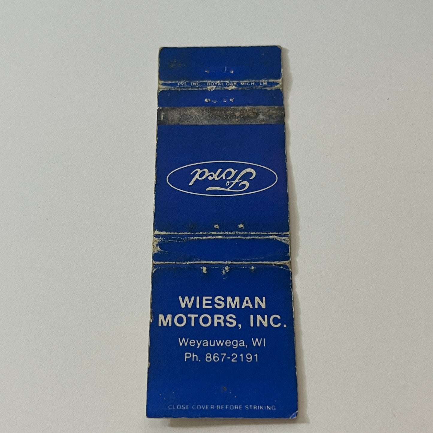 Wiesman Motors Inc Ford Weyauwega WI Vintage Matchbook Cover TB6-MB2-5