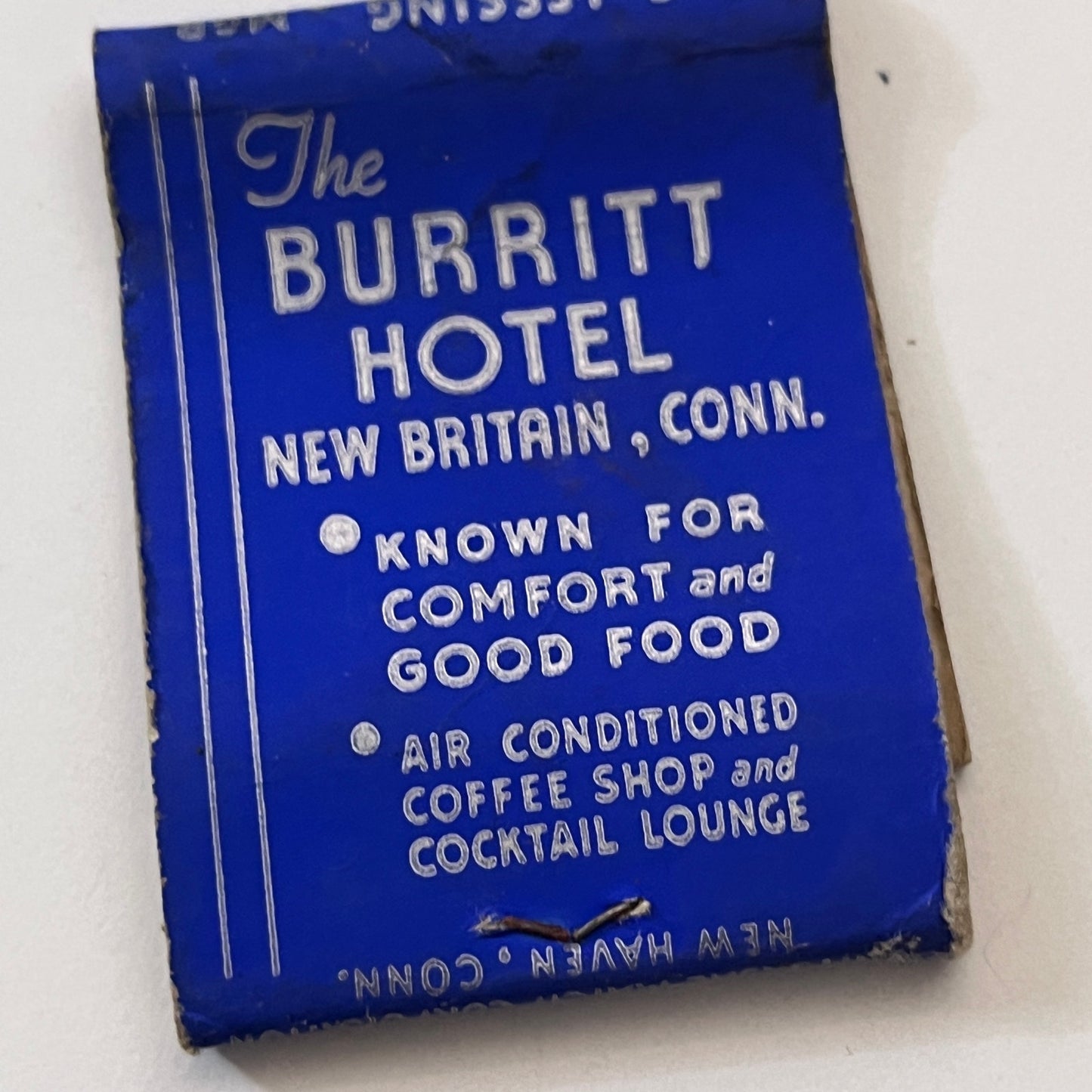 The Burritt Hotel New Britain CT Vintage Matchbook Cover TB6-MB1-5