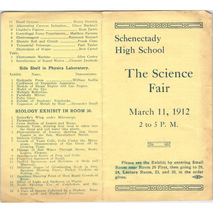 1912 Schenectady High School Science Fair Program AE6