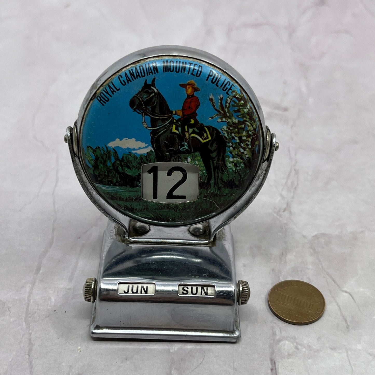 Vtg RCMP Tin Litho Desktop Perpetual Calendar Royal Canadian Mounted Police SB7