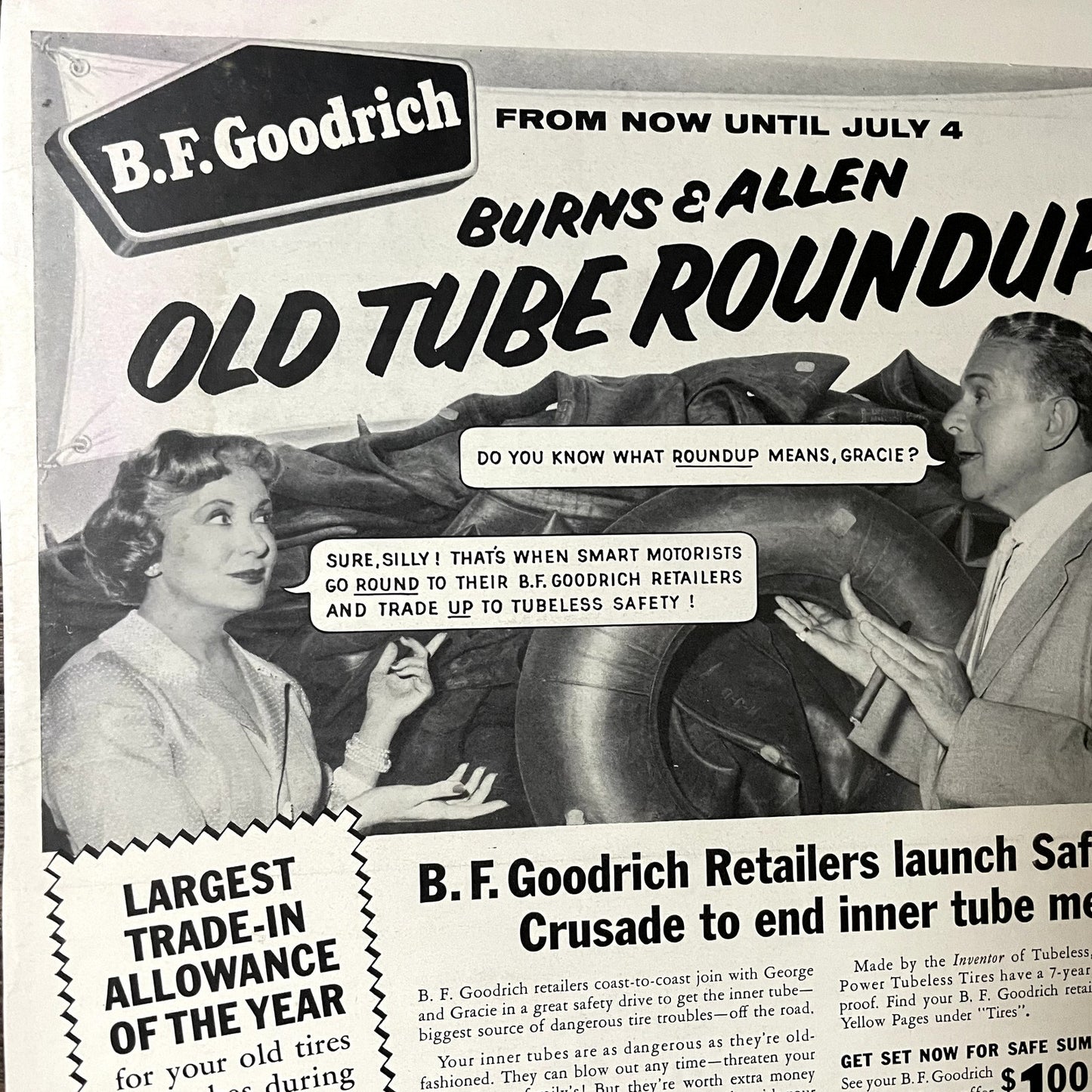 1955 B.F. Goodrich Tires - Burns & Allen Old Tube Roundup Magazine Ad 10x13 V11