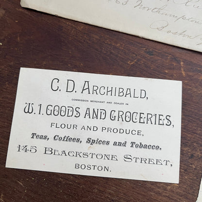 1889 C.D. Archibald Grocer Letter, Envelope & Business Card Boston AF4-1