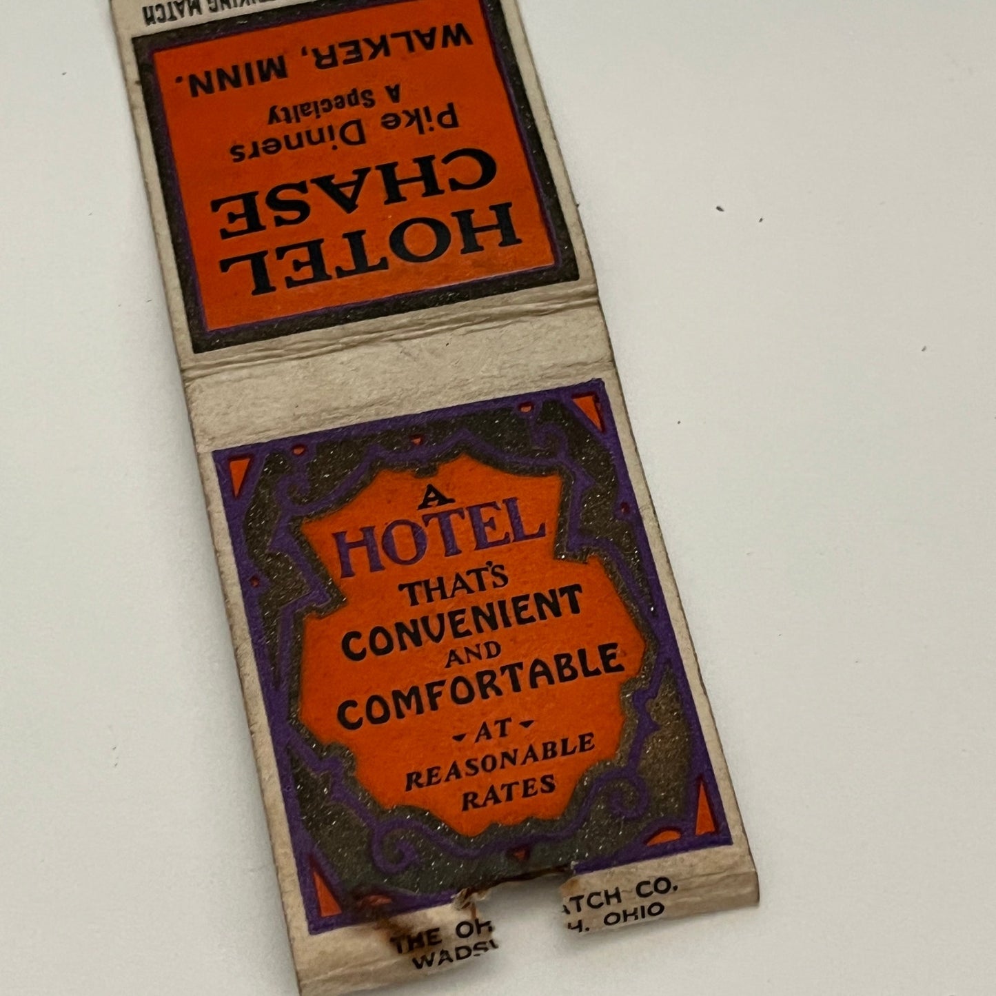 Hotel Chase Pike Dinners Walker MN Vintage Matchbook MB59-1