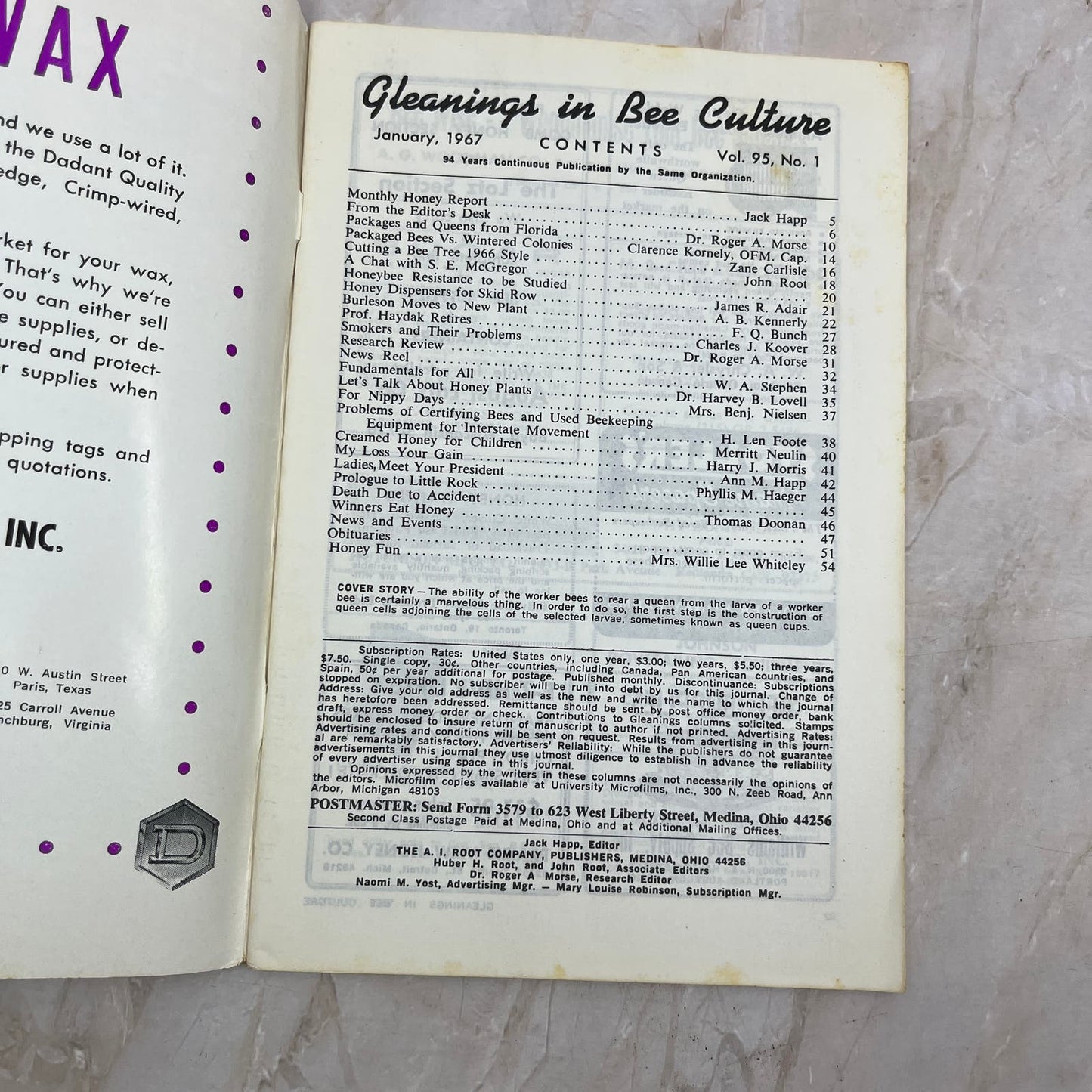 1967 Jan Gleanings in Bee Culture Magazine Bees Beekeeping Honey TD7