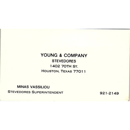 Young & Company Minas Vassiliou Houston TX Vintage Business Card SSB4-B12