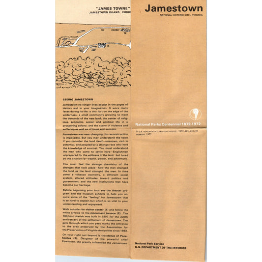 1972 Jamestown Virginia Historic Site Fold Out Map & Travel Brochure TF4-B2