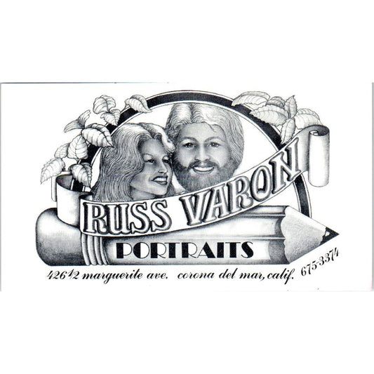 Russ Varon Portraits Corona Del Mar CA Vintage Business Card SD8-B17