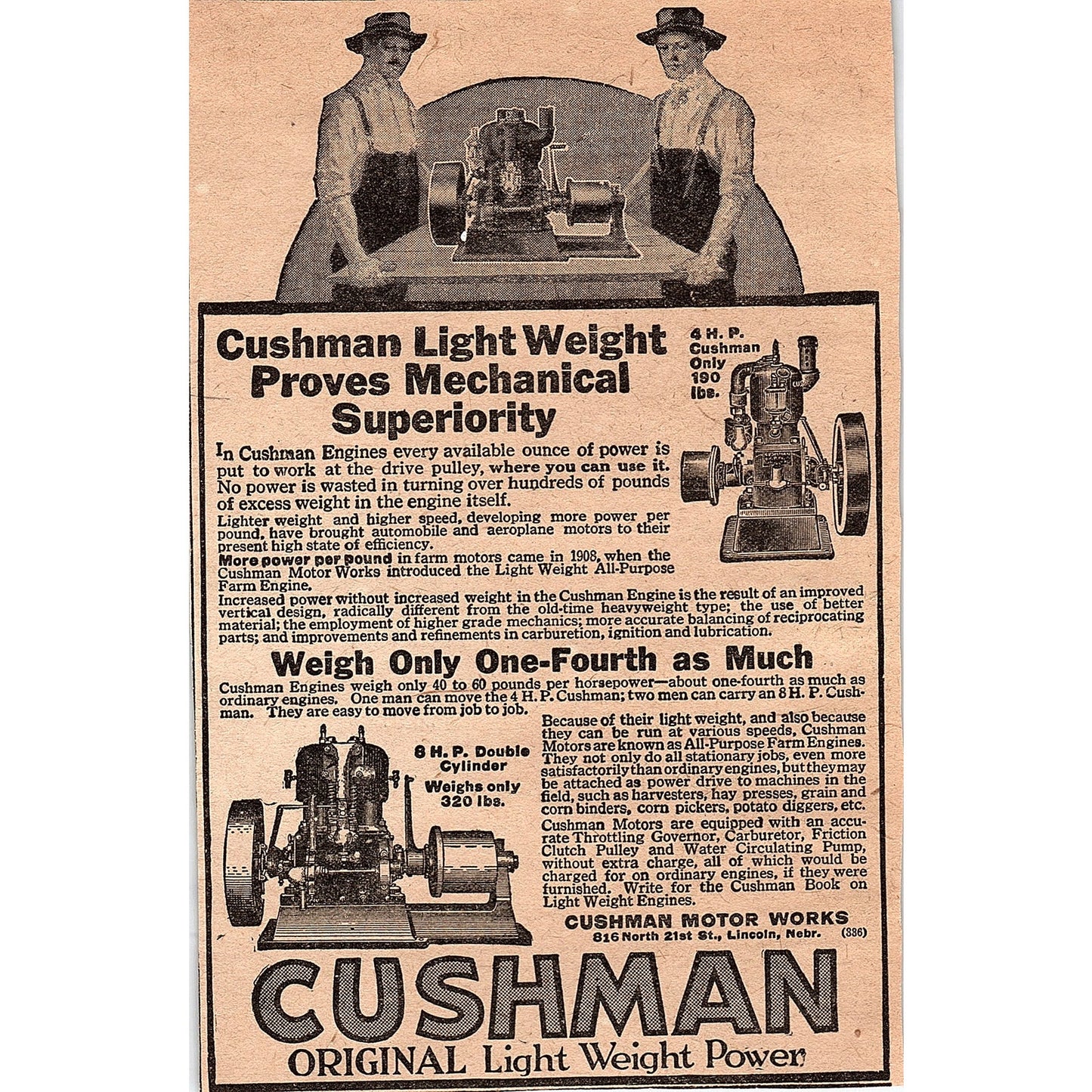 Cushman Lightweight Engines Cushman Motor Works Lincoln NE 1920 Ad AG2-6