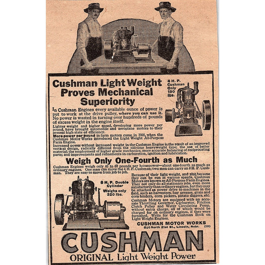 Cushman Lightweight Engines Cushman Motor Works Lincoln NE 1920 Ad AG2-6
