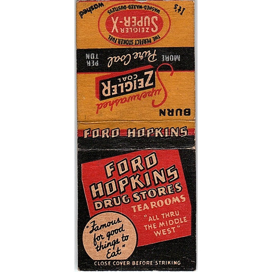 Ford Hopkins Drug Stores Ziegler Coal Vintage Matchbook Cover SC7-Y5