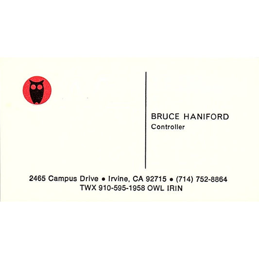 Bruce Haniford Controller Irvine California Vintage  Business Card SB4-B9