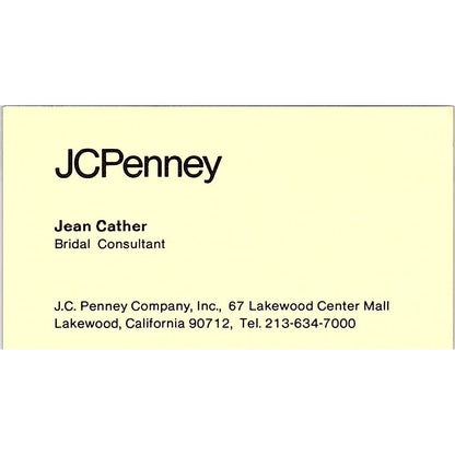 JC Penney Co Jean Cather Lakewood CA Vintage Business Card SB4-B8